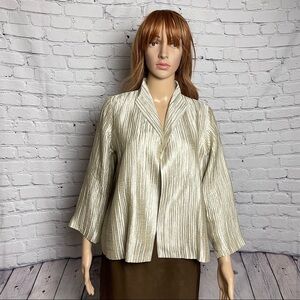 Eileen Fisher Silk Groove Beige Open Front 3/4 Sleeve Jacket Size PM
